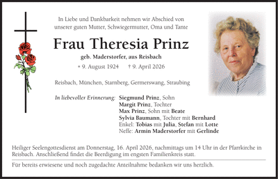 Traueranzeige Theresia Prinz
