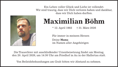Traueranzeige Maximilian Böhm