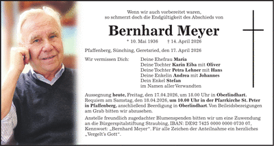 Traueranzeige Bernhard Meyer