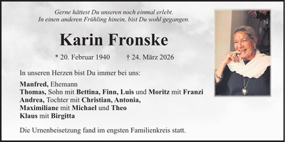 Traueranzeige Katrin Fronske