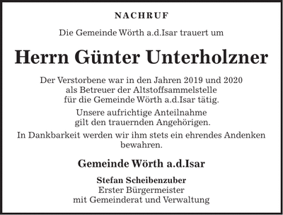 Traueranzeige Günter Unterholzner
