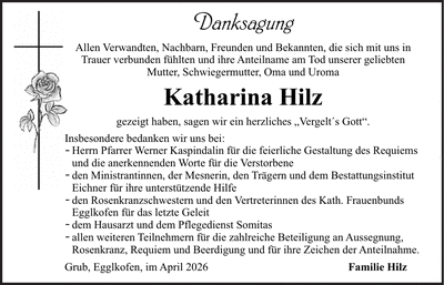 Traueranzeige Katharina Hilz