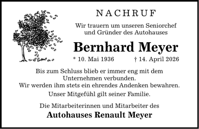 Traueranzeige Bernhard Meyer