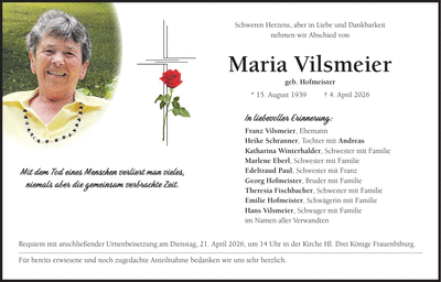 Traueranzeige Maria Vilsmeier