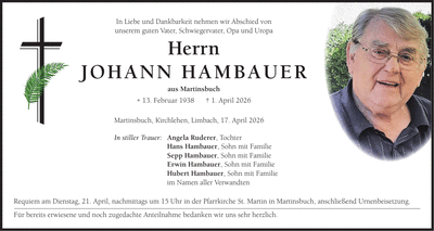 Traueranzeige Johann Hambauer