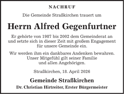 Traueranzeige Alfred Gegenfurtner