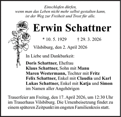 Traueranzeige Erwin Schattner