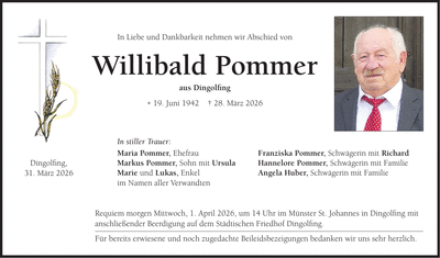 Traueranzeige Willibald Pommer