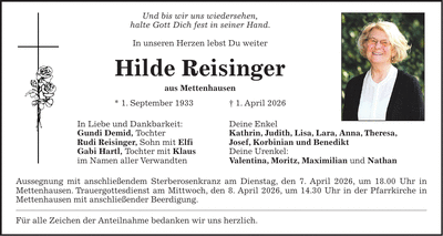 Traueranzeige Hilde Reisinger