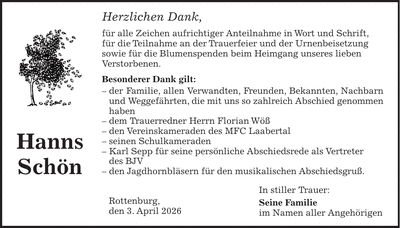 Traueranzeige Hanns Schön