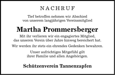 Traueranzeige Martha Prommersberger
