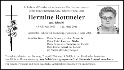 Traueranzeige Hermine Rottmeier