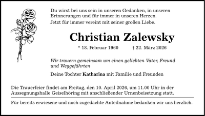 Traueranzeige Christian Zalewsky