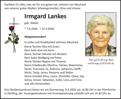 Traueranzeige Irmgard Lankes