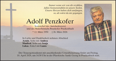 Traueranzeige Adolf Penzkofer