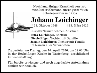 Traueranzeige Johann Loichinger