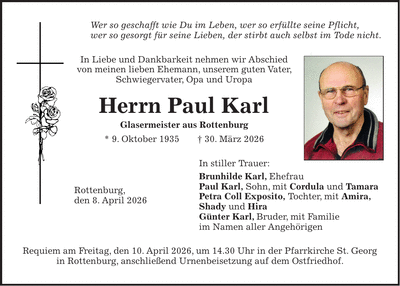 Traueranzeige Paul Karl