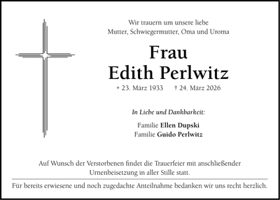 Traueranzeige Edith Perlwitz