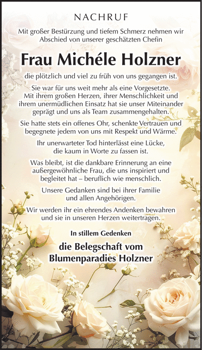 Traueranzeige Michéle Holzner