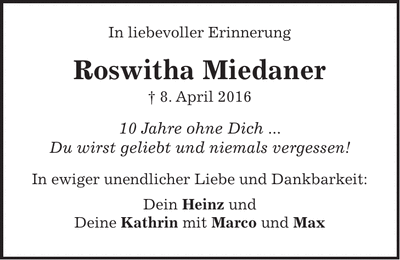 Traueranzeige Roswitha Miedaner