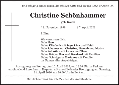 Traueranzeige Christine Schönhammer