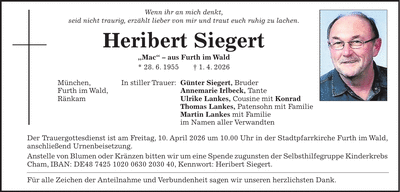 Traueranzeige Heribert Siegert