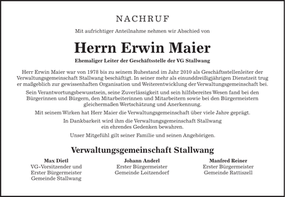 Traueranzeige Erwin Maier