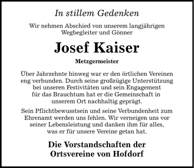 Traueranzeige Josef Kaiser