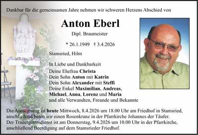 Traueranzeige Anton Eberl