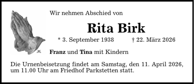Traueranzeige Rita Birk
