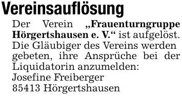 VereinsauflösungDer Verein 